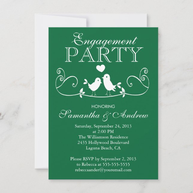 Modern Love Birds Engagement Party Invitations (Front)