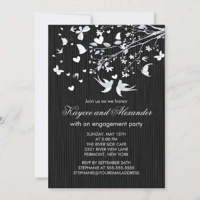 Modern Love Birds Engagement Party Invitations (Front)