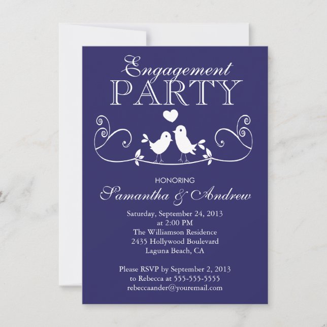 Modern Love Birds Engagement Party Invitations (Front)