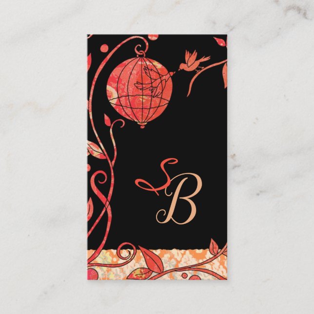 Modern Love Birds Monogram Business Card (Front)