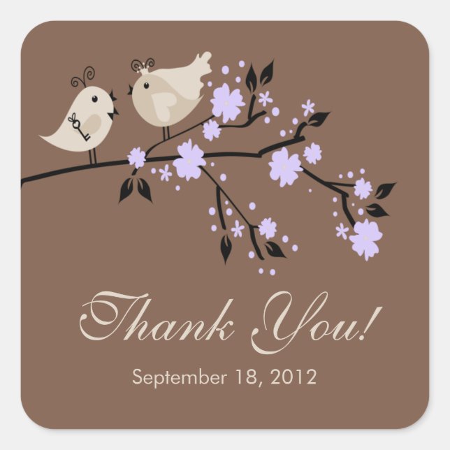 Modern  Love Birds Thank You Bridal Shower Square Sticker (Front)