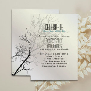 Modern Love Birds Tree white  Wedding Invitations