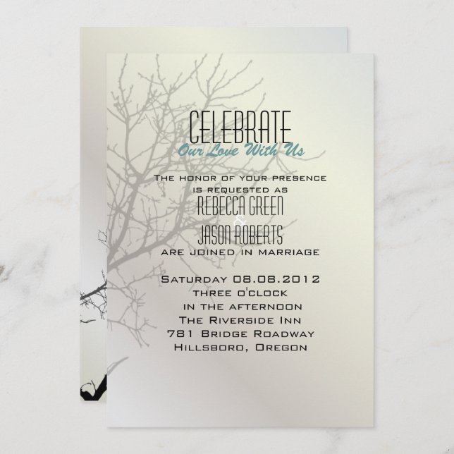 Modern Love Birds Tree white  Wedding Invitations (Front/Back)