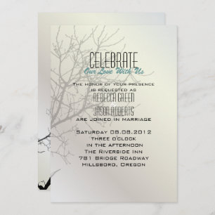 Modern Love Birds Tree white Wedding Invitations