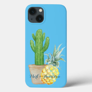 Modern Love Blue Pineapple and Cactus Beach Towel iPhone 13 Case