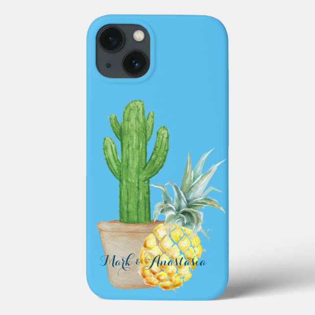 Modern Love Blue Pineapple and Cactus Beach Towel Case-Mate iPhone Case (Back)