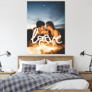 Modern Love Bow Typography Couple Custom Photo Can Canvas Print