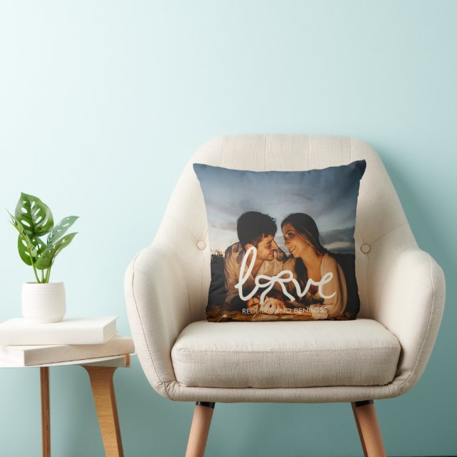 Modern Love Bow Typography Couple Custom Photo  Cushion (Chair)