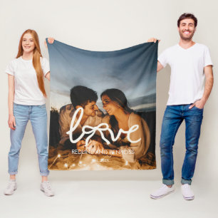 Modern Love Bow Typography Couple Custom Photo  Fleece Blanket