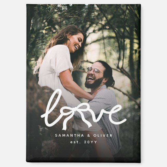 Modern Love Bow Typography Couple Custom Photo Magnet (Front)