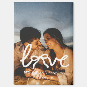 Modern Love Bow Typography Couple Custom Photo  Magnet