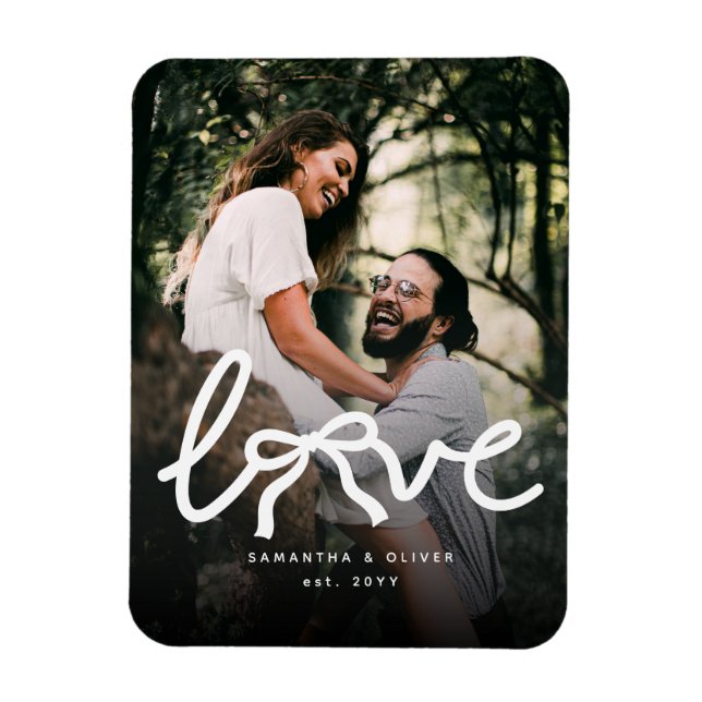 Modern Love Bow Typography Couple Custom Photo Magnet (Vertical)