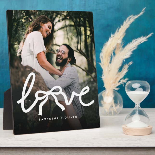 Modern Love Bow Typography Couple Custom Photo Plaque (Side)