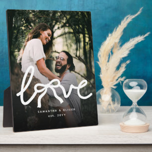 Modern Love Bow Typography Couple Custom Photo Plaque