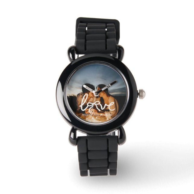 Modern Love Bow Typography Couple Custom Photo Wat Watch (Front)