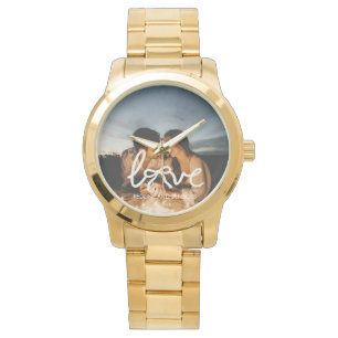Modern Love Bow Typography Couple Custom Photo Wat Watch