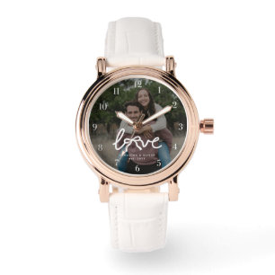 Modern Love Bow Typography Couple Custom Photo Watch