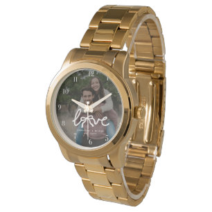 Modern Love Bow Typography Couple Custom Photo Watch