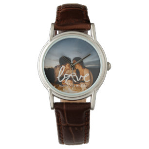 Modern Love Bow Typography Couple Custom Photo  Watch