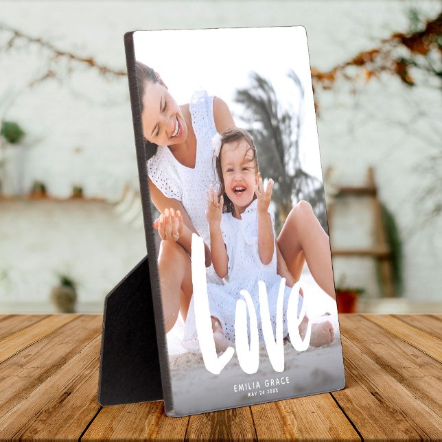 Modern Love Calligraphy Family Photo Keepsake Plaque (Creator Uploaded)