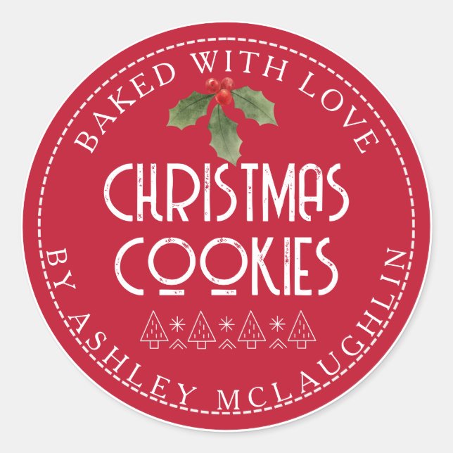 Modern Love Christmas Baked with Red White  Classic Round Sticker (Front)