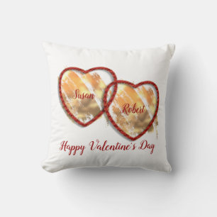 Modern Love Couple Dual Heart Happy Valentines Day Cushion