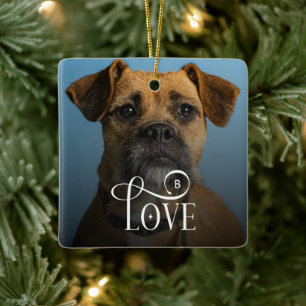 Modern Love Custom Boxer Dog Pets Photo Monogram Ceramic Ornament