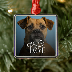Modern Love Custom Boxer Dog Pets Photo Monogram Metal Tree Decoration