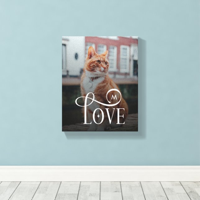 Modern Love Custom Cat Pets Photo Monogram Canvas Print (Insitu(Wood Floor))