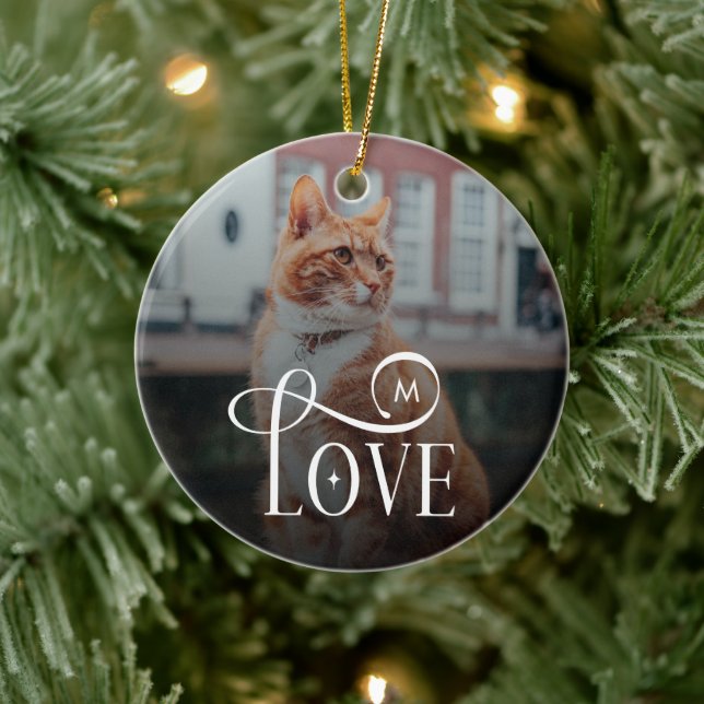 Modern Love Custom Cat Pets Photo Monogram Ceramic Tree Decoration (Tree)