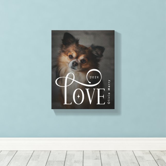 Modern Love Custom Dog Pets Photo Monogram Canvas Print (Insitu(Wood Floor))