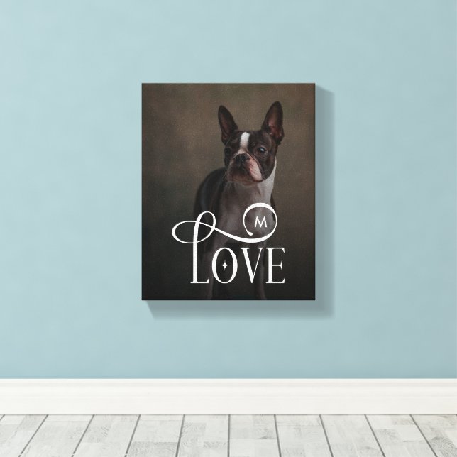 Modern Love Custom Dog Pets Photo Monogram Canvas Print (Insitu(Wood Floor))