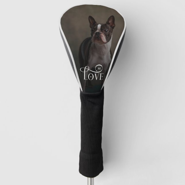 Modern Love Custom Dog Pets Photo Monogram Golf Head Cover (Front)