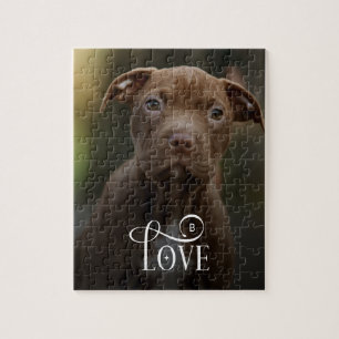 Modern Love Custom Dog Pets Photo Monogram Jigsaw Puzzle