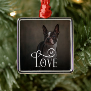 Modern Love Custom Dog Pets Photo Monogram Metal Tree Decoration