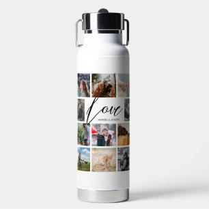 Modern Love custom photo collage Valentine couple Water Bottle