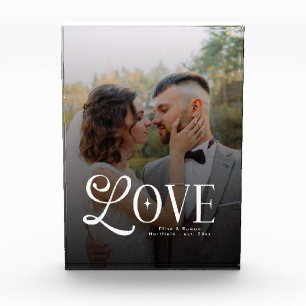 Modern Love Custom Wedding Photo Couples Monogram Block