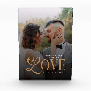 Modern Love Custom Wedding Photo Couples Monogram Block
