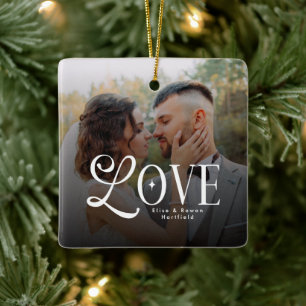 Modern Love Custom Wedding Photo Couples Monogram Ceramic Ornament
