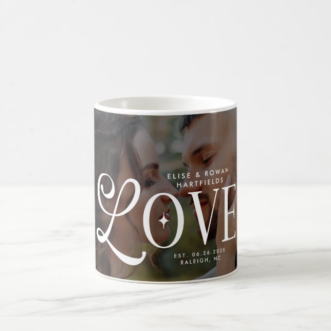 Modern Love Custom Wedding Photo Couples Monogram Coffee Mug (Center)