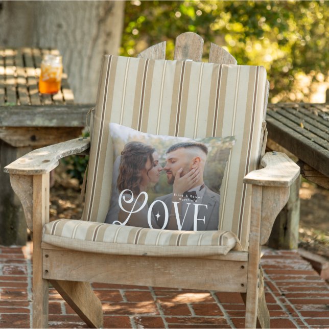 Modern Love Custom Wedding Photo Couples Monogram Cushion (Chair)