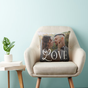 Modern Love Custom Wedding Photo Couples Monogram Cushion