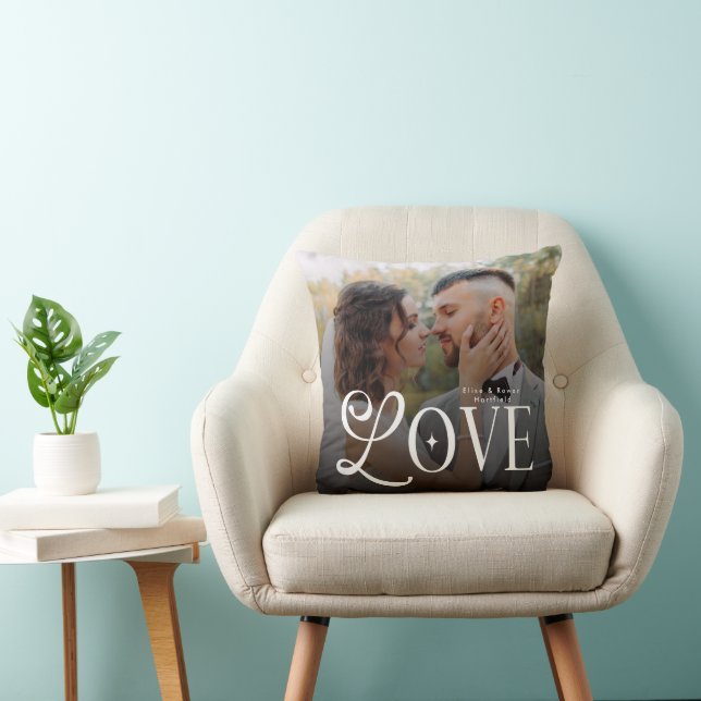 Modern Love Custom Wedding Photo Couples Monogram Cushion (Chair)