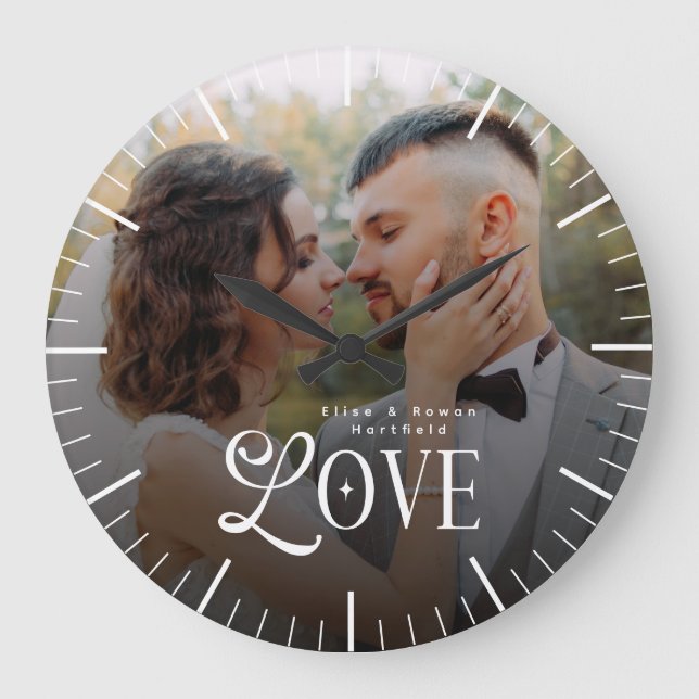 Modern Love Custom Wedding Photo Couples Monogram Large Clock (Front)
