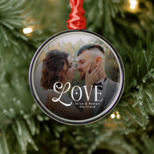 Modern Love Custom Wedding Photo Couples Monogram Metal Tree Decoration