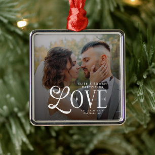 Modern Love Custom Wedding Photo Couples Monogram Metal Tree Decoration