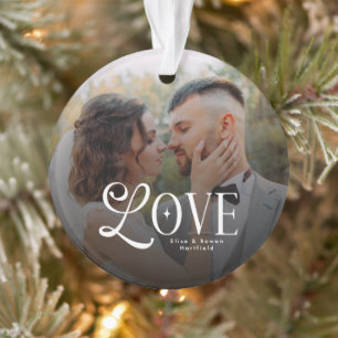 Modern Love Custom Wedding Photo Couples Monogram Ornament