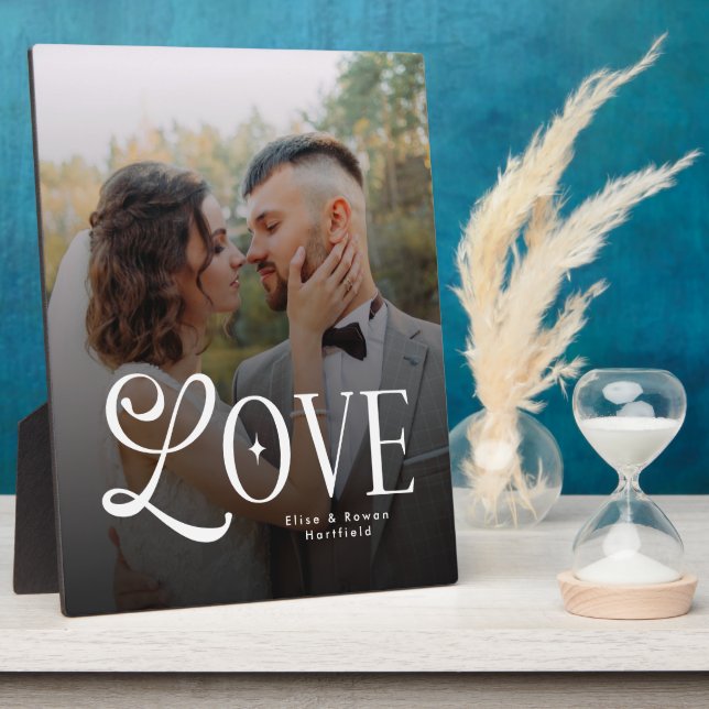 Modern Love Custom Wedding Photo Couples Monogram Plaque (Side)