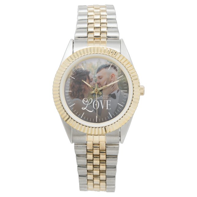 Modern Love Custom Wedding Photo Couples Monogram Watch (Front)