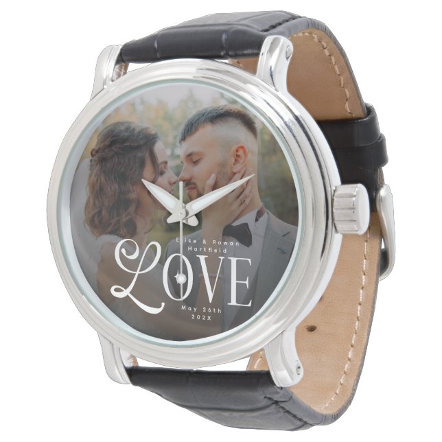 Modern Love Custom Wedding Photo Couples Monogram Watch (Angled)